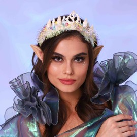 Urieo Seashell Headband White Conch Shell Crown Colorful Strip Glitter Hairband Handmade Rave Festivals Party Hair Accessories for Women and Girls