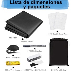 ZHEYU Persianas Opacas Portátil,400x145cm Cortinas Opacas con Aislamiento Térmico con Bolígrafo, Regla y Bolsas, Pegatinas de Doble Cara,Se Puede Cortar,Adecuado para Viaje Dormitorio Cuartos.