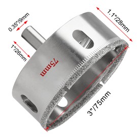 Luomorgo 75mm/3 inch Diamond Hole Saw, 1.1 inch Cutting Depth Diamond Diamond Drill Bits for Glass Ceramic Marble Porcelain Tile Granite Quartz Gemstone