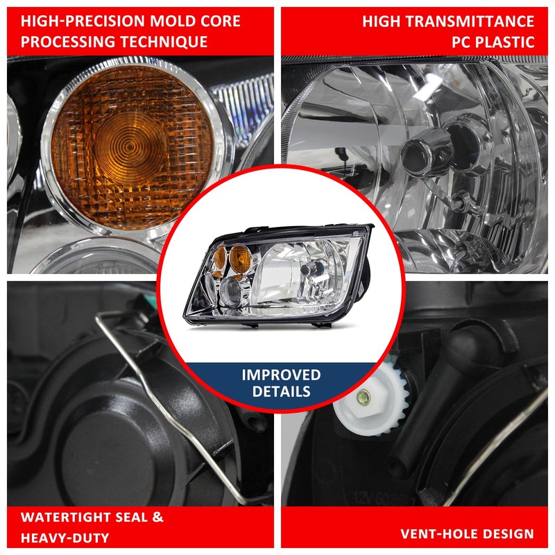 ADCARLIGHTS Headlight Assembly Pair for 1999-2005 Volkswagen Jetta MK4 Clear
