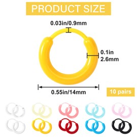 PAGOW 20 Pairs Colorful Plastic Earrings for Sensitive Ears, Resin Clear Hoop Ear Retainers with Buckle, Nose Rings for Women Men Sports - 10 Colors
