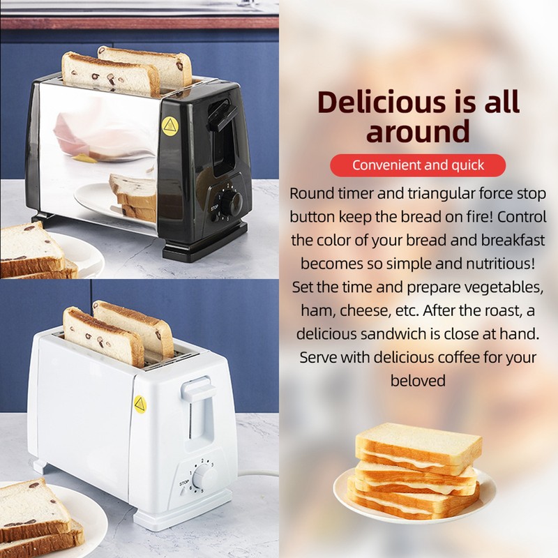 2 Slice Toaster Stainless Steel ABS Smart Toaster with 6