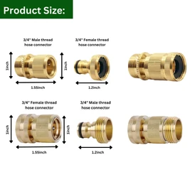 MYPURECORE 2 Pairs Garden Hose Quick Connect Set | 3/4 Inch Solid Brass Hose Fittings with PTFE Tape | Male & Female Adapters for Car Wash, Garden Irrigation, Outdoor Tap & More
