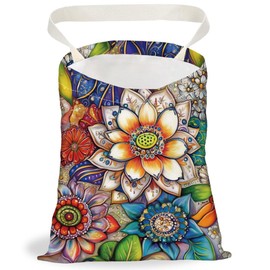 DELORIGIN Car Trash Bag Hanging Car Garbage Bag With Snap Buttons Cute Car Back Seat Trash Bag Portable Garbage Can for Car Interior Hanging Women Car Accessories Travel Camping, Lotus Mandala Decor