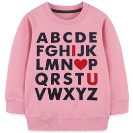 MUJOQE ABC I LOVE U Baby Girls Sweatshirt Toddler Valentines Day Outfit Kids Heart Print Long Sleeve Shirts Tops 4T