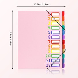 Gemtte Expanding File A4, Folder System with 12 Compartments, 24 Pockets, Document Folder, Colourful Waterproof Organiser for School, Office Supplies (Pink)