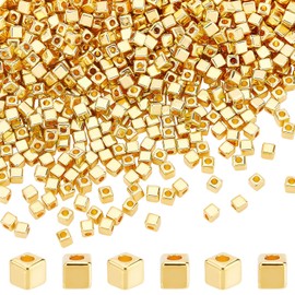 DICOSMETIC 1500 Pieces Plastic Spacer Beads 3 mm Cube Beads 3 mm Small Square Beads Golden Loose Beads Jewellery Beads Set for DIY Jewellery Making, Bore: 1.2 mm