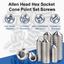 MroMax 50Pcs M3 x 6mm Tip Set Screw, 304 Stainless Steel Internal Hex Allen Head Drive Cup Point Screws Silver Cone Point Socket Grub Screws for Towel Rack Door Knob