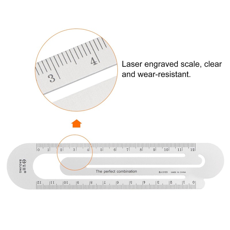 sourcing map Straight Ruler 12cm Metric Bookmark Clip Ruler Metal