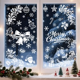 Christmas Wreath Window Clings Decoration, Pine Cone Flower Wreath Snowflake Decals Reusable No Glue Stickers Xmas Decal Christmas Decorations for Window Glass Party Supplies