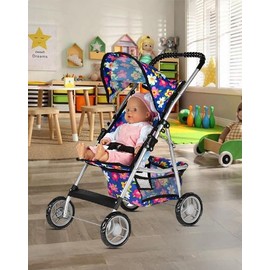 Baby Doll Stroller Gift for Kids, Toy Doll Stroller with Adjustable Canopy & Storage Basket Push Baby Stroller for Dolls Foldable Stroller for Pretend Play