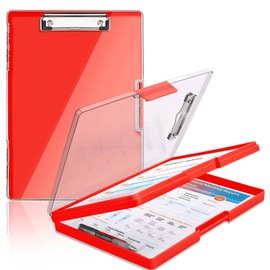 Clipboard with Storage,Heavy Duty Clip Boards 8.5x11 with 2 Storage Case,Clear Visible Top Panel Storage Clipboards,Side Opening Clip Boards,Nursing Clipboard Folder Case for Office Supplies-Red
