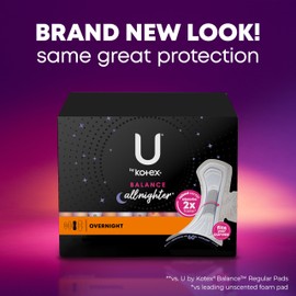 U by Kotex Balance Ultra Thin Pads with Wings, Overnight Absorbency, 38 Count