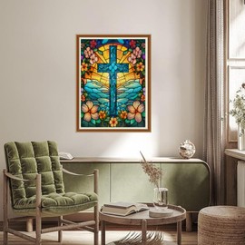 Christian Puzzles for Adults 500 Pieces Cross Stained Glass Jigsaw Puzzles with Colorful Flower Religious Easter Puzzles as Home Decor