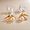 Xeyai 14K Gold Plated Swallow Bird Stud Pearl Earrings for
