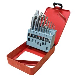 PTI 15pcs Threading Taps Set Metric M3-M12 Alloy Steel Hand Thread Repair Tools with Tap Wrench, HSS Twist Drill Bits Heavy Duty Jobber Drills Kit 2.5-10.2mm in Red Metal Storage Case