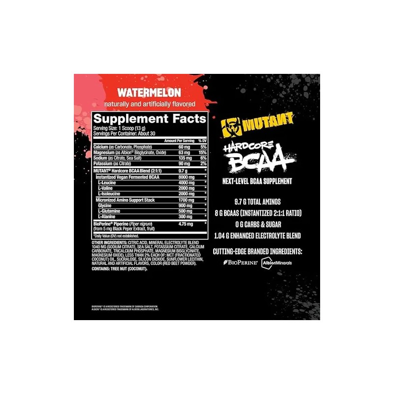 Bcaa Hardcore Mutant Aminoacidos Suplemento 30 Servicios Sabor Frutos Rojos