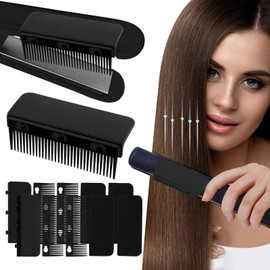 2 Pcs 2024 New Flat Iron Comb, Flat Iron Comb Attachment Clip On, Upgrade Barber Hair Straightening Comb, Professional or Home Use Compact Hair Styling Tool (Black+Black)