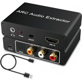 HDMI ARC Audio Extractor Converter, 192KHz ARC Audio Extractor Output Optical SPDIF/Coaxial/RCA and 3.5mm Jack Stereo Adapter for HDTV Link to Soundbar, Home Amplifier, Speaker ect