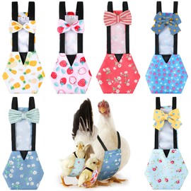 DoubleFill 6 Pcs Washable Chicken Diapers Reusable Duckling Diapers for Pet Ducks Hens Goose Clothes Pet Diaper with Bow Tie Poultry Nappies Waterproof Adjustable for Hen Rooster Chicken (Classic,M)