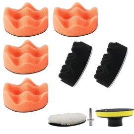 YehVeh Car Polishing Pads 4 Inch Set with Wool and Sponge Pad Waffle Buffing Foam Drill Attachment for Car Detailing Machine Buffer Polisher Polish Cutting Waxing Boat Compounding