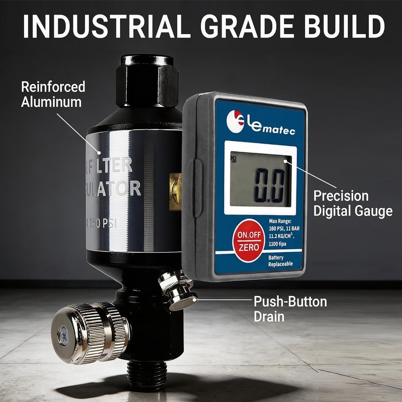 LE LEMATEC Digital Air Pressure Regulator with Water Separator, 1/4