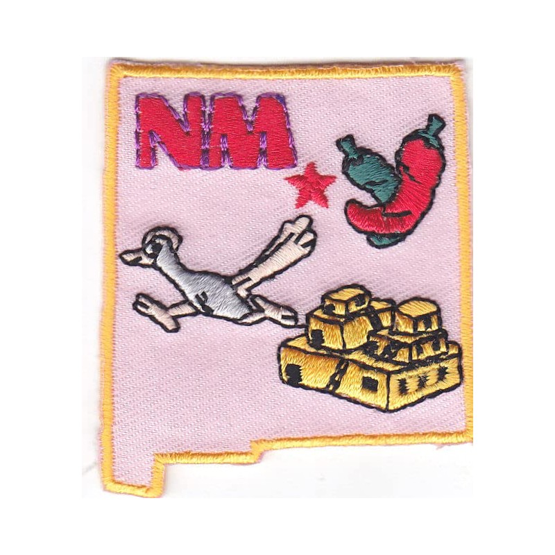 "NM" - NEW MEXICO STATE SHAPE - Iron On Embroidered