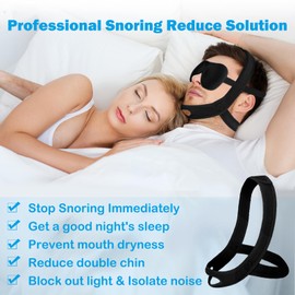 Anti Snoring Chin Strap for Sleeping, CPAP Chin Strap to Keep Mouth Closed, Airflow Jaw Strap for Sleep Apnea, Anti Snoring Devices, Snoring Solution for Men Women with Eye Mask Earplugs