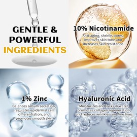 Niacinamide Serum for Face, Niacinamide 10% + Zinc 1% Serum for Oil Control, Pores Minimizer, Tones Skin, With Hyaluronic Acid for Deep Hydration, 30ml(1 Pack)