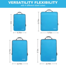 BAGAIL 4 Set Compression Packing Cubes Travel Accessories Expandable Packing Organizers(Blue ClothPattern 4 Set)