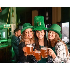 Yilistore St Patrick's Day Green Top Hat,Velvet Green Shamrock Hat, Irish Leprechaun Plush Hat for Women Men Party Favors (Green)