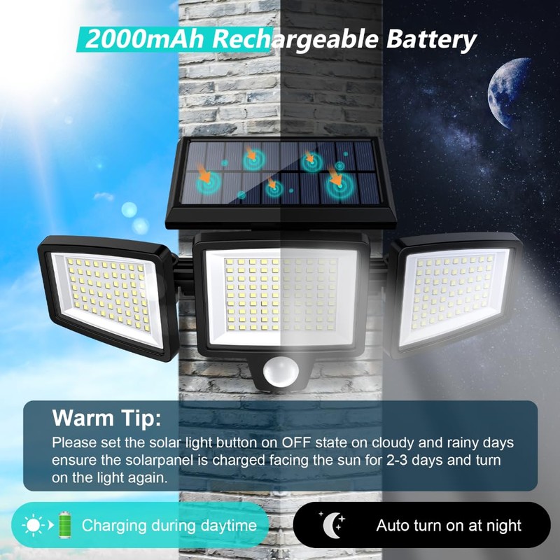 Tuffenough Solar Outdoor Lights 2500LM 210 LED Security Lights with