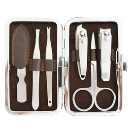 6 Pcs Personal Manicure & Pedicure Set, Travel & Grooming Kit (Coffee Color)