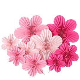 KESYOO 9pcs Pink Floral Paper Fans Hanging Flower Paper Flower Wall Decor for Birthday Baby Shower Wedding Party Decoration
