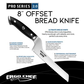 Ergo Chef Pro Series 2.0 8-Inch Serrated Offset Bread & Deli Knife – Forged High Carbon 7Cr17MoV Stainless Steel Blade with Ergonomic Pakkawood Handle for Smooth Cutting