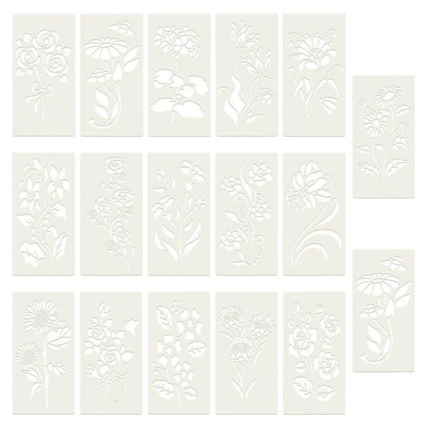 ASTIMESA 17 Pieces Flower Stencils, Plastic Reusable Floral Stencils for