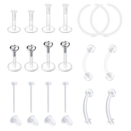 QWALIT Clear Cartilage Earrings Clear Earrings For Sports Work Plastic Earrings For Sensitive Ears Invisible Earrings Spacers Earring Retainer Clear Rook Earring