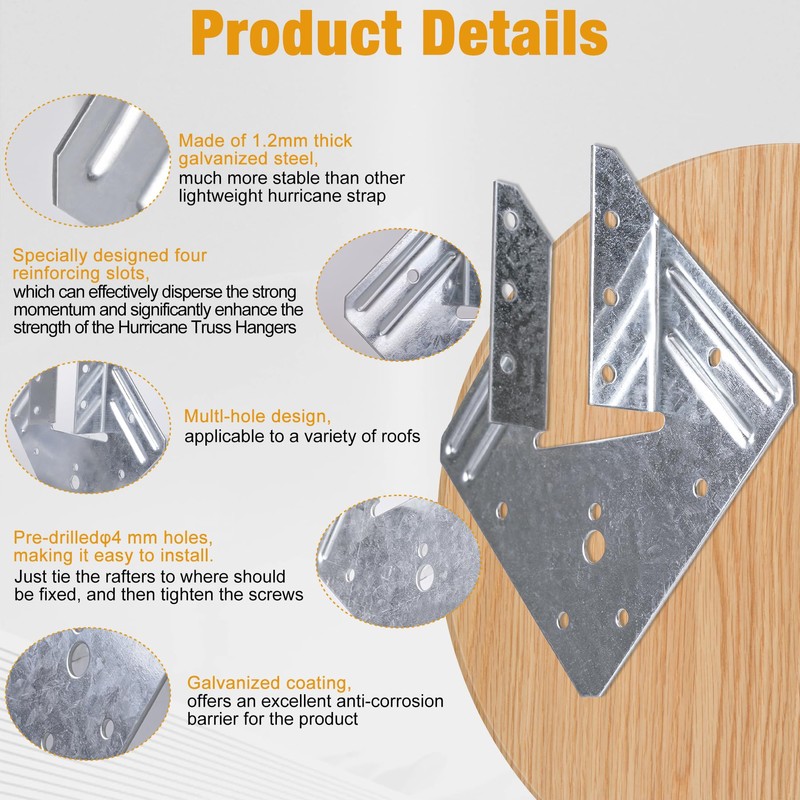 Hurricane Ties for Rafters 50 Pack, 18-Gauge Hurricane Roof Straps