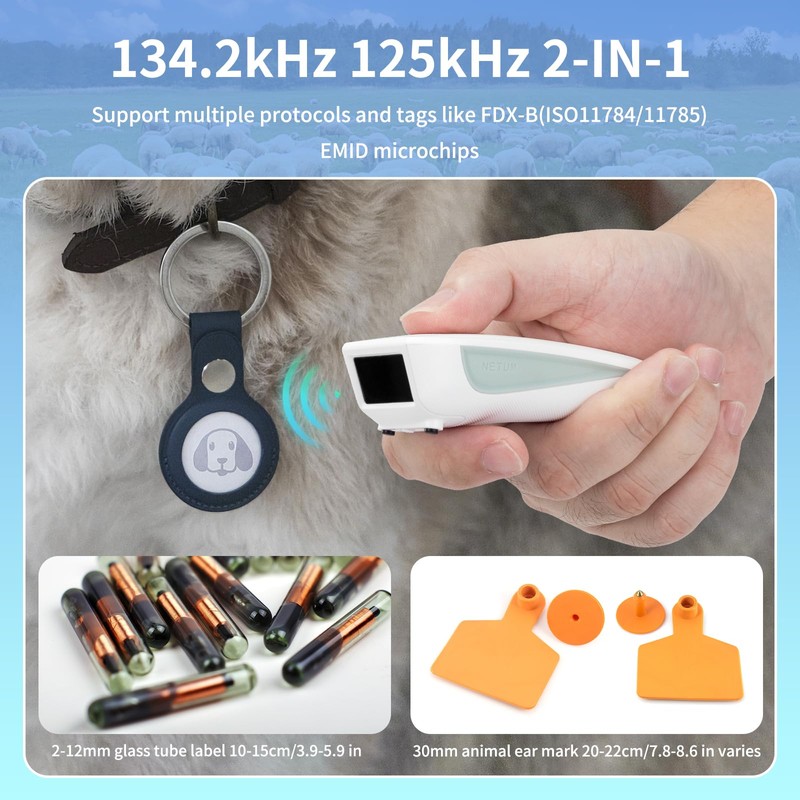 NETUM Bluetooth Pet Microchip Scanner Portable Wireless RFID EMID Microchip