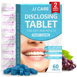 JJ Care Disclosing Tablets for Kids - 60 Count Grape Flavored Plaque Disclosing Tablets for Kids and Adults, 2 Month Supply of Teeth Coloring, Individually Wrapped Plaque Tablets