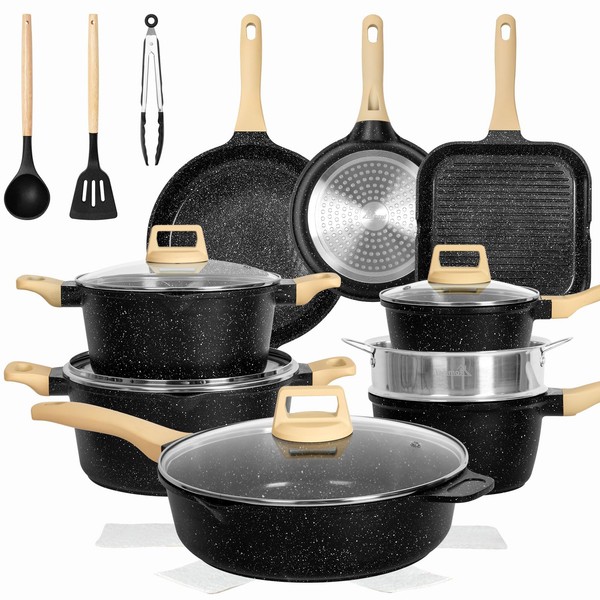 Romswi 23Piece Kitchen Cookware Set, Non Stick Pots and Pans