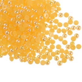 HARFINGTON 300 perlas de espalda plana de 4 mm de plástico ABS de media cúpula redonda, abalorio de imitación para manualidades, zapatos, decoración, ropa, marcos de fotos de boda, Navidad, dorado y