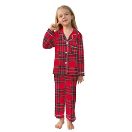 Christmas Family Pajamas Matching Sets Silk Satin Long Sleeve Pj Set Sleepwear, Red Scotland, 7-8 Years = Tag 140