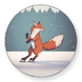 Round Wall Art Funny Winter Retro Round Tin Sign Fox Christmas Gift A Fox Skating in The Snow Backyard Garage Office Craft Room 12.00"x12.00"