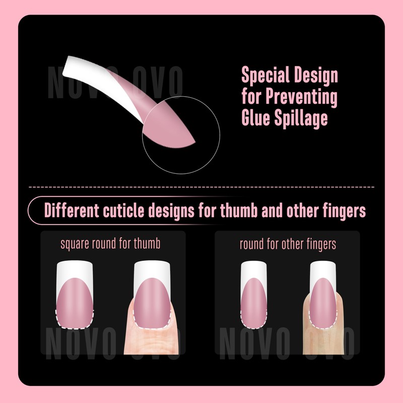 NOVO OVO Medium Slightly Curved White French Tip Nail Tips