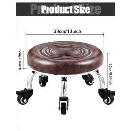 Lorvain Low Stool with Wheels, Roller Seat Short Rolling Stools with Universal Swivel Caster Wheels Leather Little Low Small Stools on Wheels for Home Garage to sit on- Brown