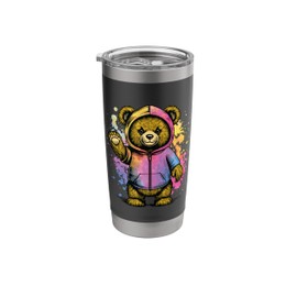 Cute Hip Hop Teddy Bear Paint Splatter Colorful Stuffed Toy Stainless Steel Insulated Tumbler