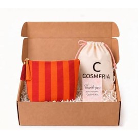 Cosmetic Bag Organizer Travel, Compact Lightweight Accessory for Travel and Daily Use - COSMERIA Orange Red Stripe Canvas