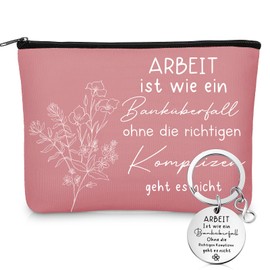 Hestya Work Colleagues Farewell Gift Set 1 Work Is Like A Bank Robbery Keyring 1 Farewell Cosmetic Bag Bag for Colleagues Job Change Retirement Birthday Christmas, coral red