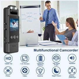 Body Camera, 1.3 in 1080P Color Display 180° Rrotating Lens Camera, Video and Audio, Motion Detection, Night Vision and Image Capture, for Security, Law Enforcement, Built-in 32GB Memory